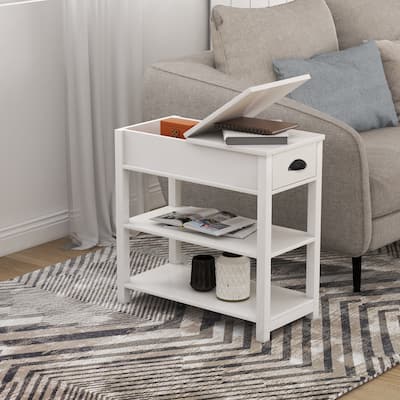 Unique Opening End Table Bedside Table Storage Table with Drawer and Shelf Accent Table Pantry Table for Living Room