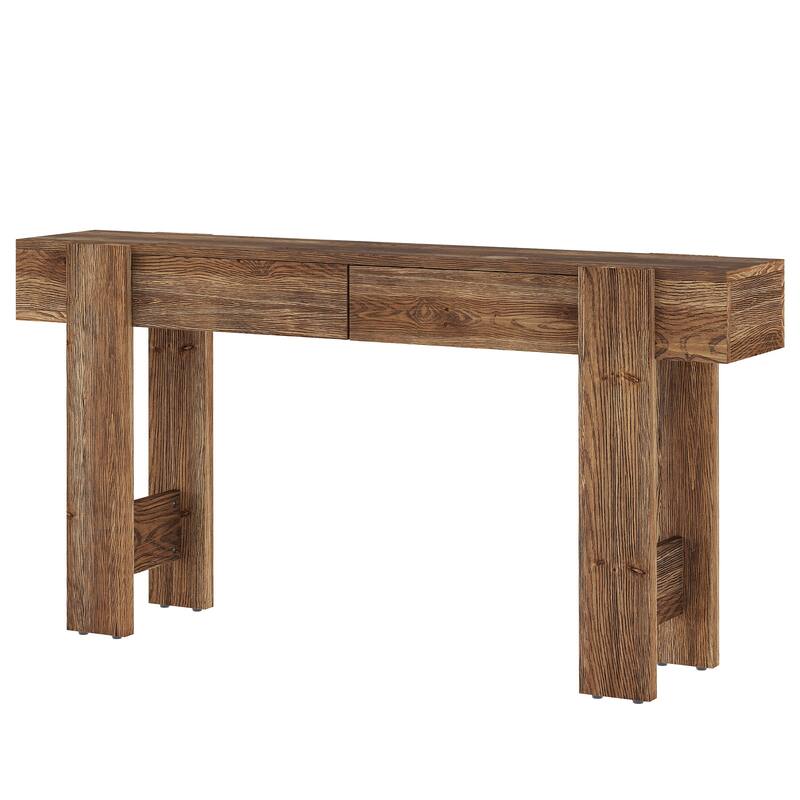 63" Long Solid Wood Console Table, Entryway Table with 2 Drawers, Sofa Table for Entrance, Hallway, Living Room