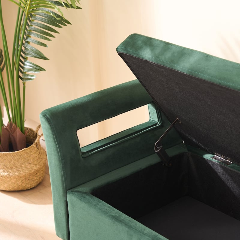 67.91"Wide Velvet Storage Soft Bench with Armrests