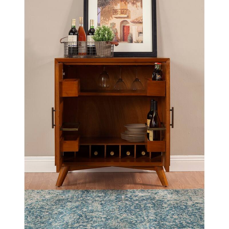 Alpine Furniture Flynn Small Wood Bar Cabinet in Acorn Brown