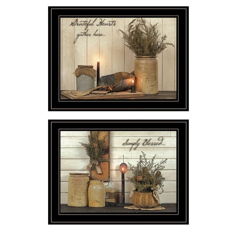 TrendyDecor4U Farmhouse "Blessed Gathering" Framed Print Wall Art by Susan Boyer - Brown