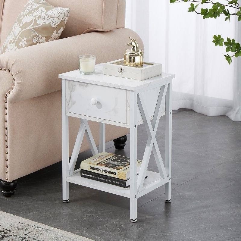 Set of 2 Nightstand Set with 1 Drawer and Open Storage