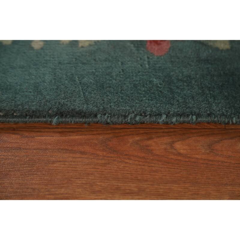 Hand Knotted Oriental 100% Wool Carpet Traditional Floral Green Art Deco Area Rug - 9' 8'' X 7' 11''