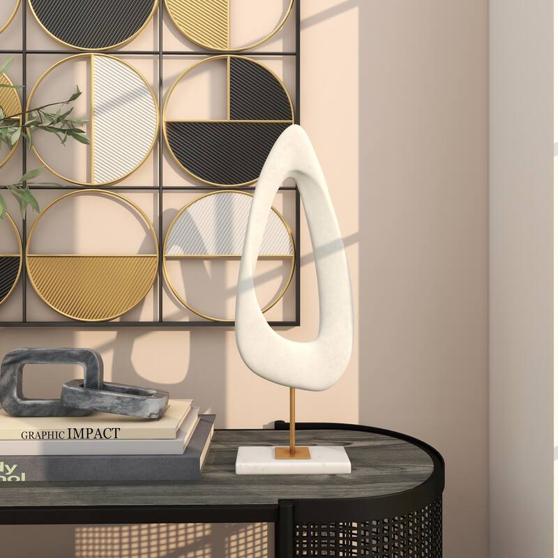 White Polystone Cut-Out Abstract Decorative Sculpture with Marble Stand