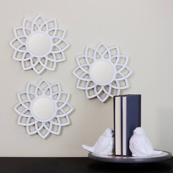 Shop Set Of 3 Arched Floral Matte White Wall Mirrors 9 5