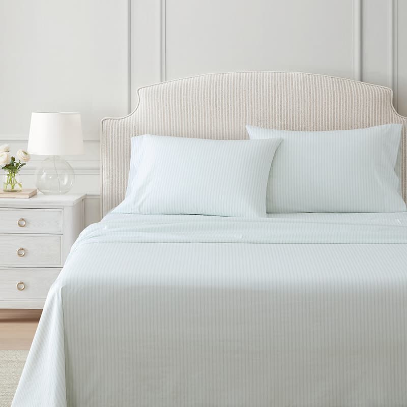 Martha Stewart Printed Cotton Percale Sheet Set - Ticking Stripe Green - Twin