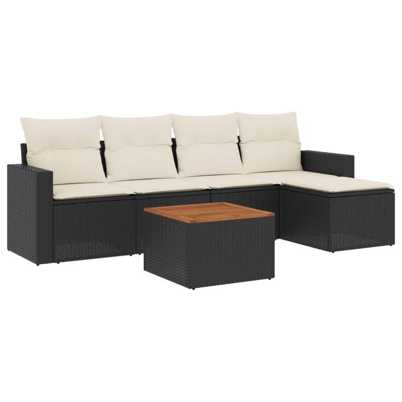 vidaXL Patio Sofa Set with Cushions Outdoor Furniture 6 Piece Poly Rattan - 25.8 x 24.4 x 27.2