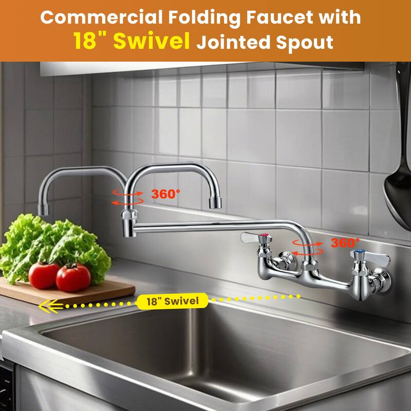 WOWOW Double Handle Wall Mount Standard Kitchen Faucet
