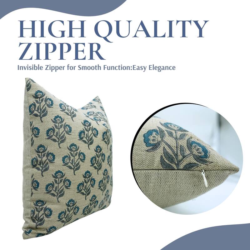 Linen Farmhouse Block print pillow Cover - Baelpatra