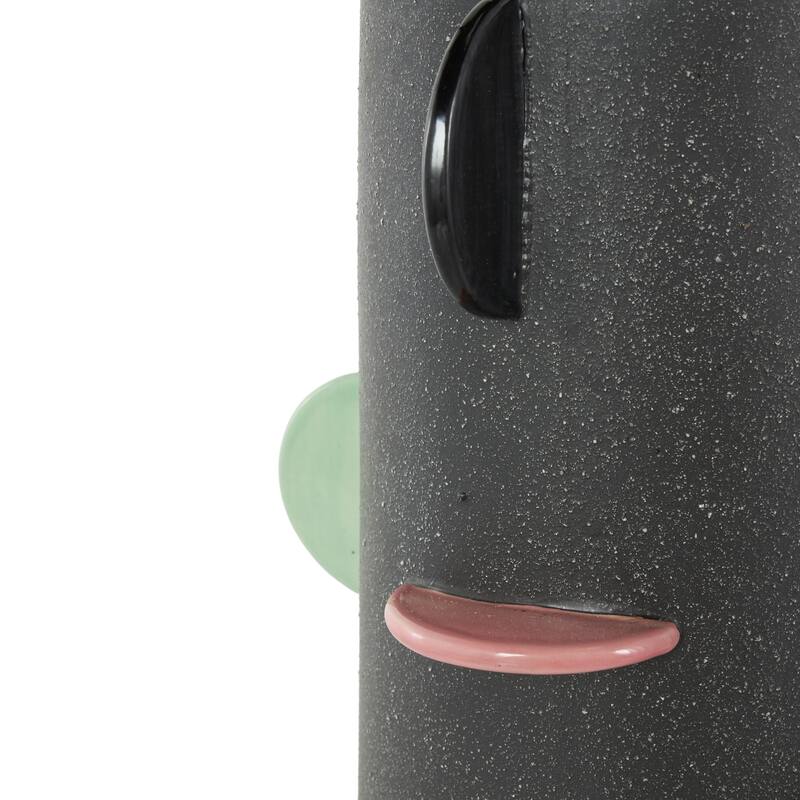 Ceramic Textured Vase with Multicolor Half-Moon Accents - Black - Roche River Decor