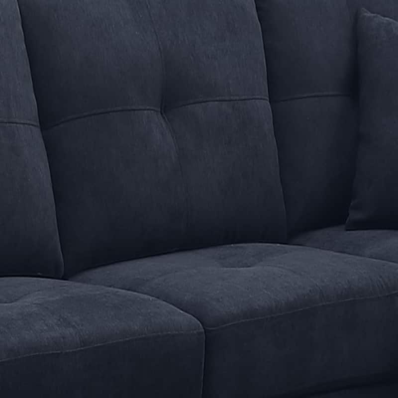 Dark Blue Sectional Sofa, Solid Wood Frame, Microfiber, Cup Holders