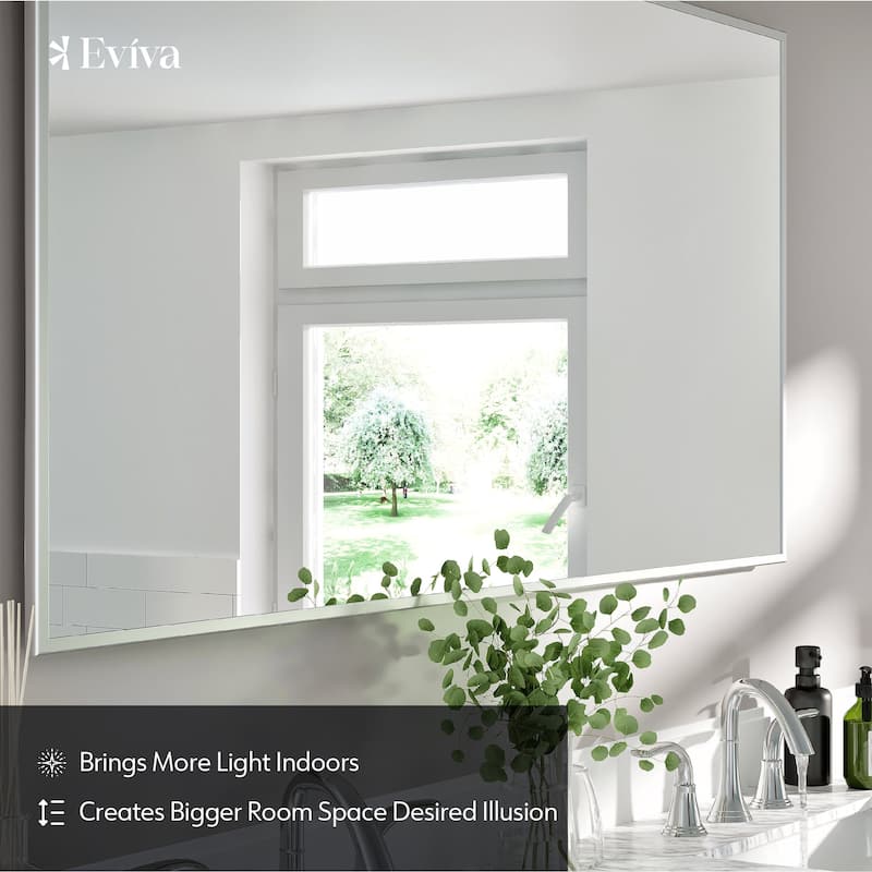 Eviva Sax 60" x 30" Rectangular Brushed Nickel Metal Framed Mirror - Brushed Nickel