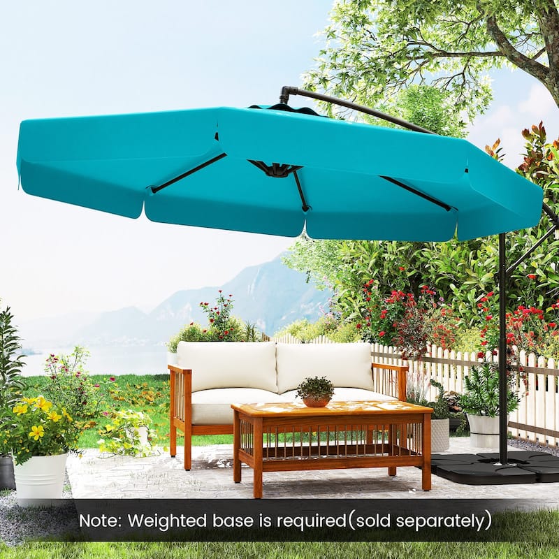 Gymax 10FT Offset Hanging Umbrella Patio Cantilever Umbrella w/ Easy