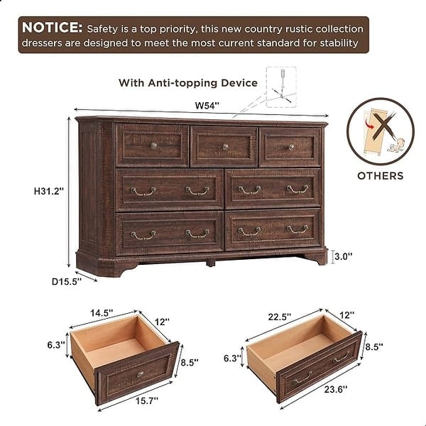 dimension image slide 7 of 19, Farmhouse Drawers Dresser, Wood Chest of Drawers, Dressers Organizer