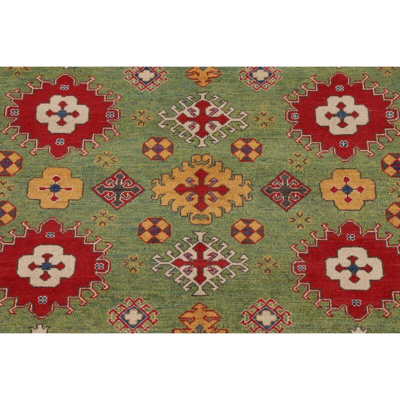 Green Kazak Oriental Area Rug Hand-Knotted Wool Carpet - 6'8" x 9'7"