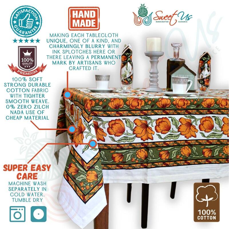 Affluent French Country Floral Cotton Tablecloth Square, Rectangle