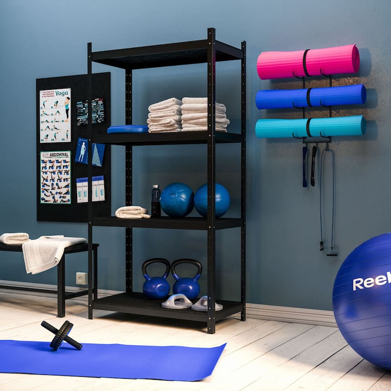 Wallniture Guru Wall Mount Foam Roller and Yoga Mat Holder, Towel Rack with 3 Hooks