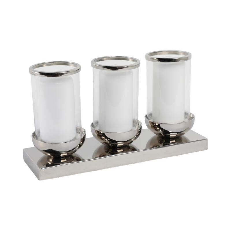 Candle Holder - Silver Metal 3-Candle Centerpiece, 16" - 16.0"