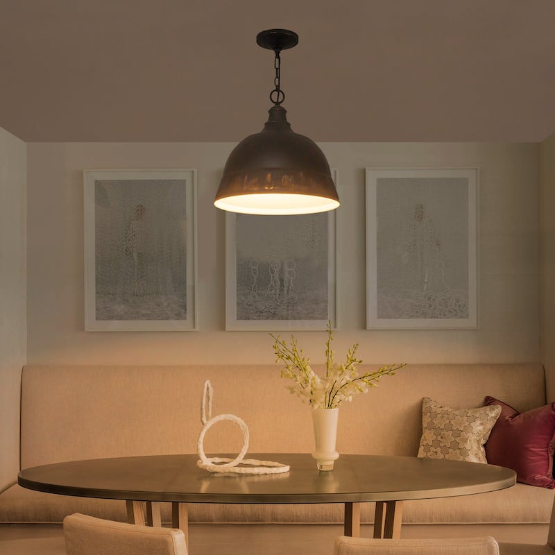 2-Light Farmhouse Pendant Light with Distressed Gold Dome Shade - 2-Lights