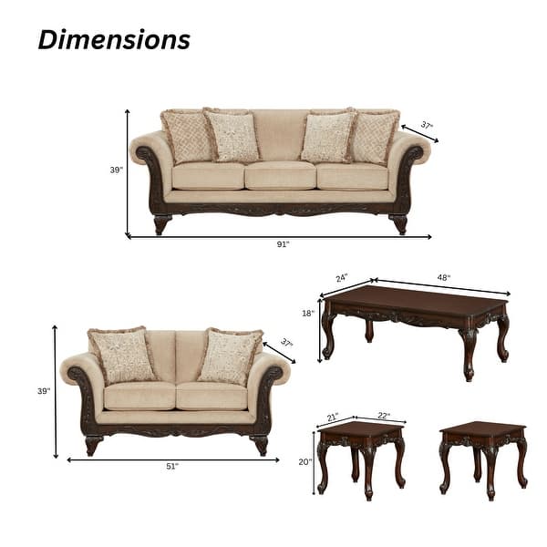 dimension image slide 1 of 4, Hernen Carved Wood Frame 5-Piece Living Room Set