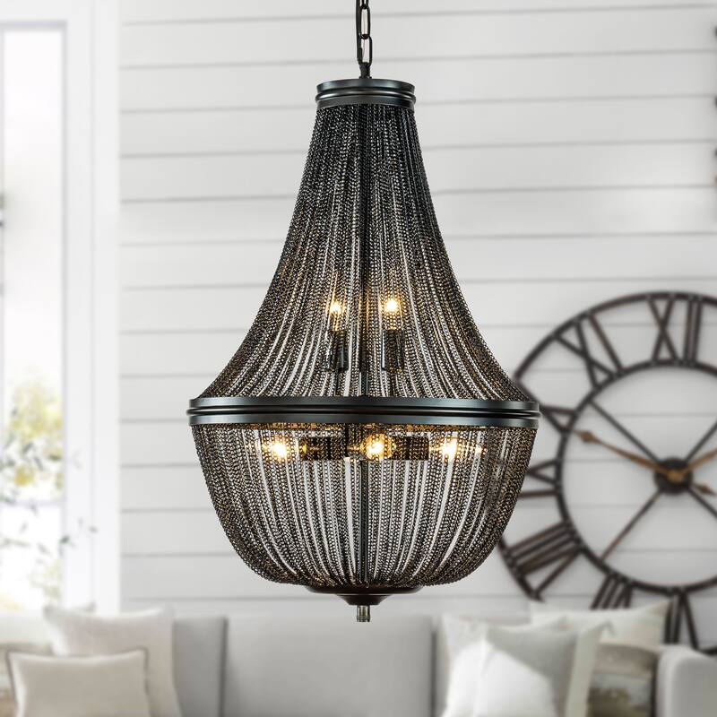 6-Light Modern And Contemporary Matte Black French Empire Chainmail Chandelier