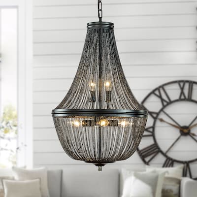 6-Light Modern And Contemporary Matte Black French Empire Chainmail Chandelier