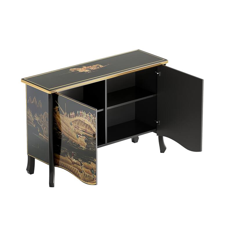 51.18'' Sideboard Pure handcrafted vintage painted double sliding door partition storage entryway decorative cabinet