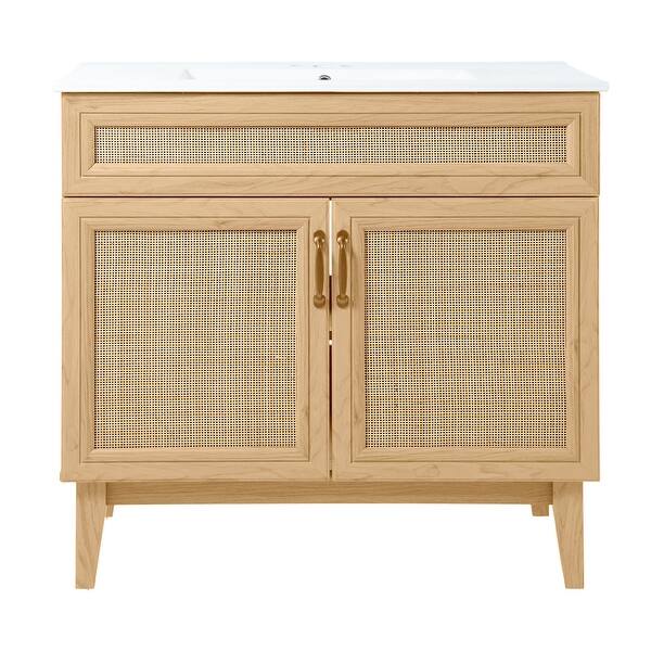 Aubert Rattan Modern Farmhouse 2Shelf Bath Vanity with White