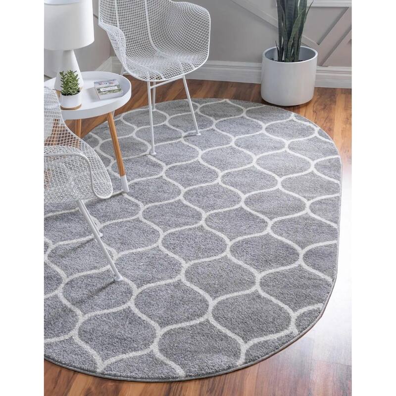 Contemporary Rosilan Collection Area Rug - 7'10"x10' Oval - Light Gray