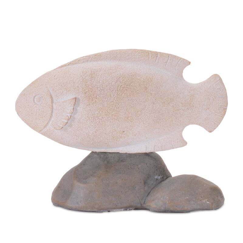 Fish on Rock Decorations - 6.5" - Beige and Gray - Set of 4