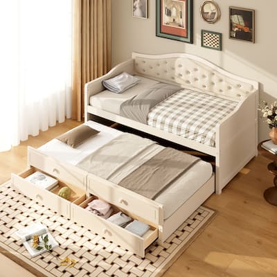 Twin Upholstered Daybed with Pull-Out Trundle & Storage Drawers by Harper&Bright Designs