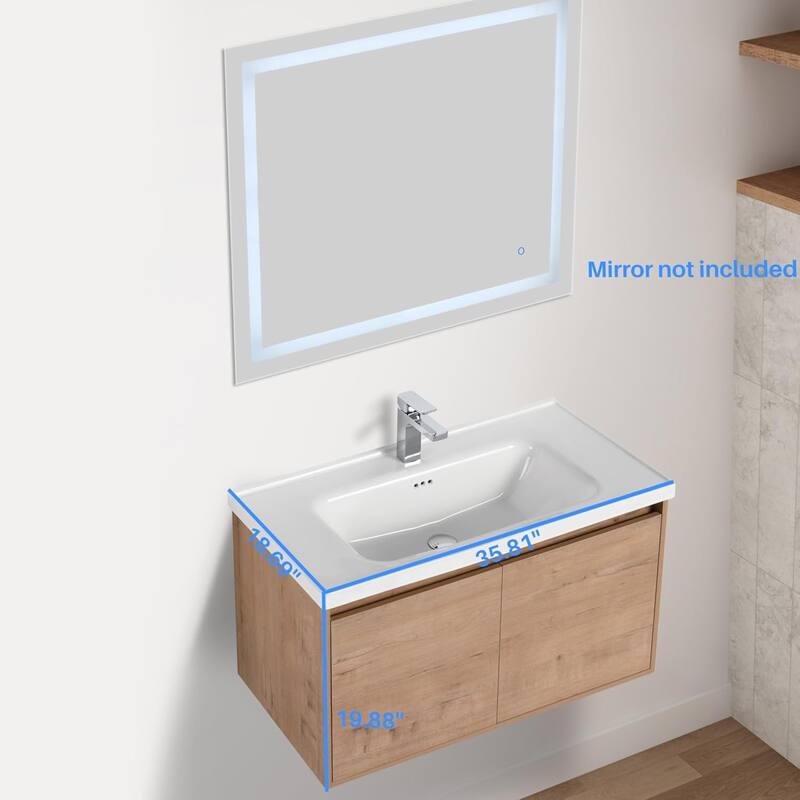 Blossom 36" Wall-Mounted Bathroom Vanity with Ceramic Sink, Soft-Close
