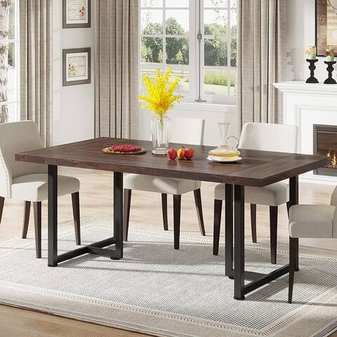 Industrial Rectangular 6 Seat Dining Table Kitchen Table for Dining Room Kitchen Home, Black Vintage Brown