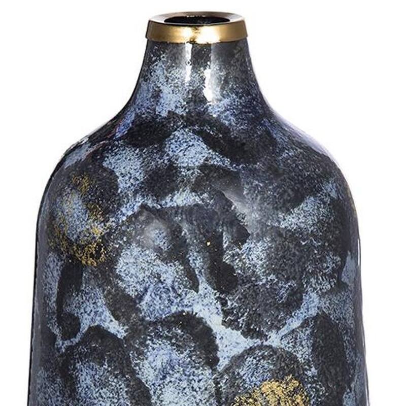 12" Blue And Gold Abstract Bud Glass Table Vase - 7.10