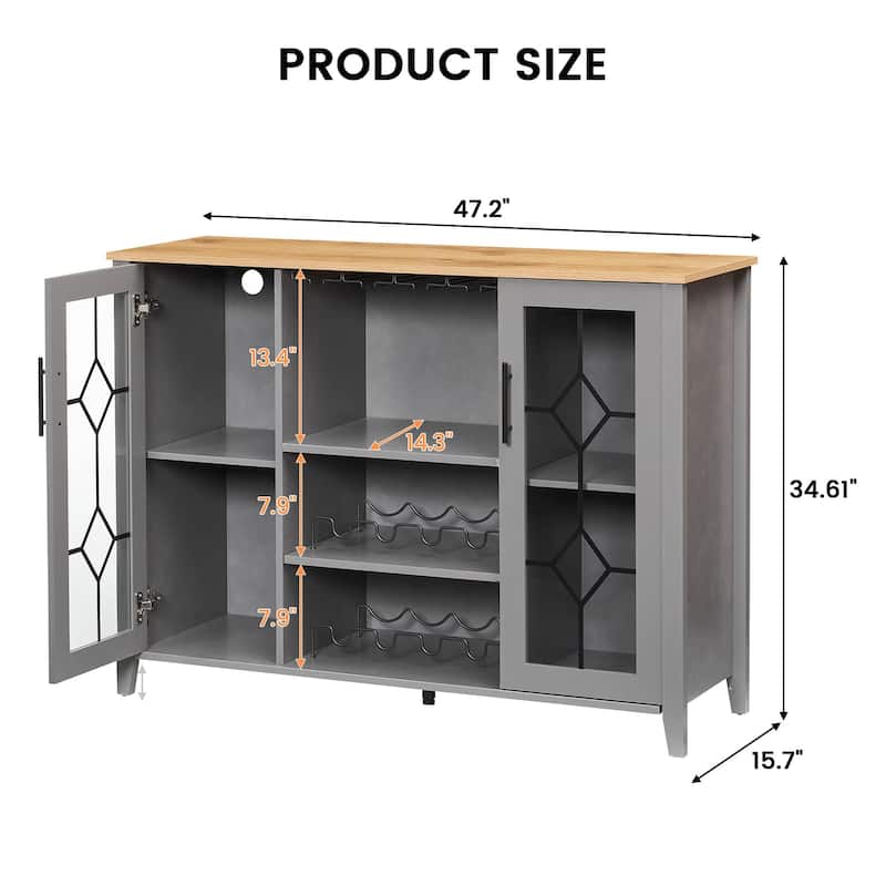 Wine Bar Cabinet with LED Light - 15.7"D x 47.2"W x 34.61"H