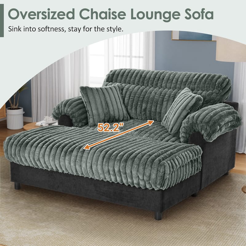 Modern Oversized Chaise Lounge Sofa for Living Room, 65.25" Cloud Sleeper Sofa Plush Faux Fur Sofa Couch with 2 Pillows - Sage Green