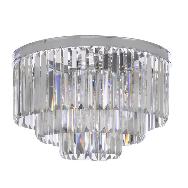 Palladium Empress Crystal Glass Fringe 3-Tier Flush Chandelier