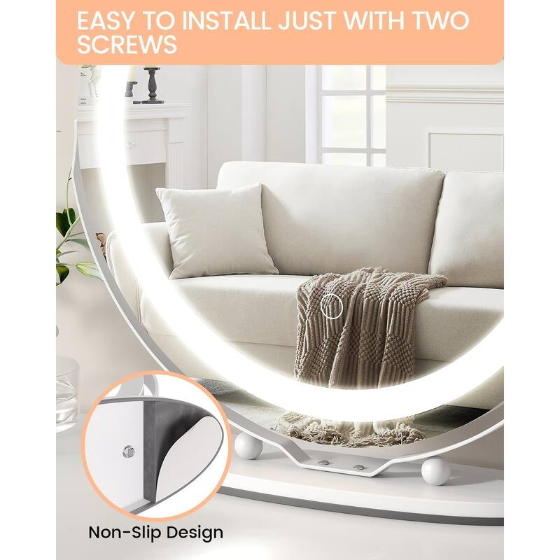 19 Inch Vanity Mirror with Lights, Round Large LED Vanity Mirror with Smart Touch 3 Colors Dimmable, Touch Lighting