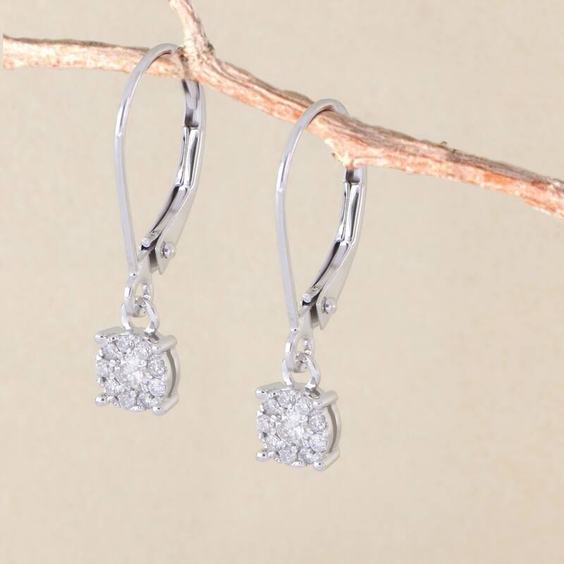 IGI Certified 1/5ct TDW Diamond Cluster Dangle Drop Earrings in 14k White Gold for Women