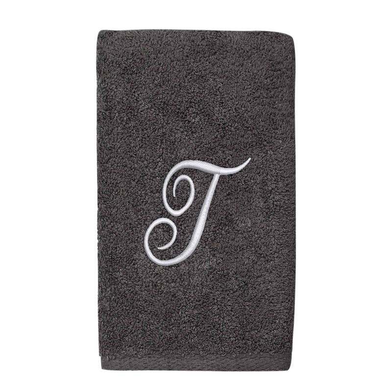 Avanti Linens Granite/Silver Script Monogram Hand Towel Letter T - Hand Towel