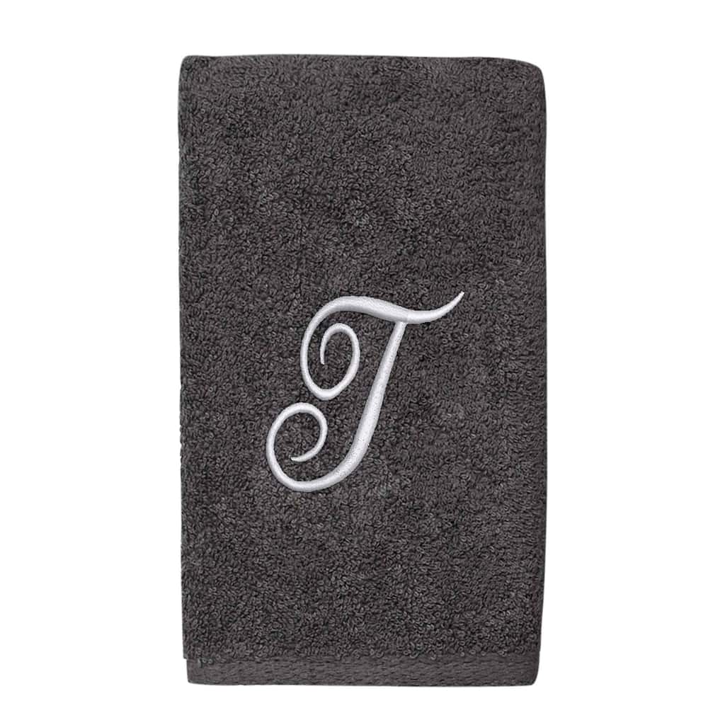 Avanti Linens Granite/Silver Script Monogram Hand Towel Letter T - Hand Towel