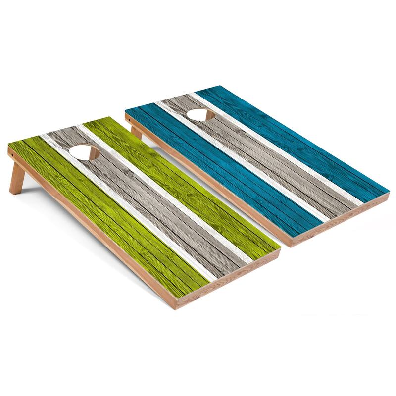 Lime and Turquoise Striped Cornhole Boards with LED Lights - 16 Years and Up