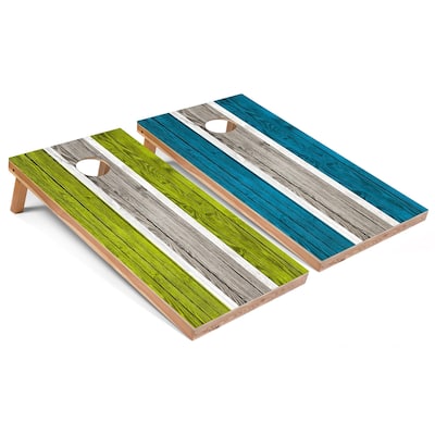 Lime and Turquoise Striped Cornhole Boards with LED Lights