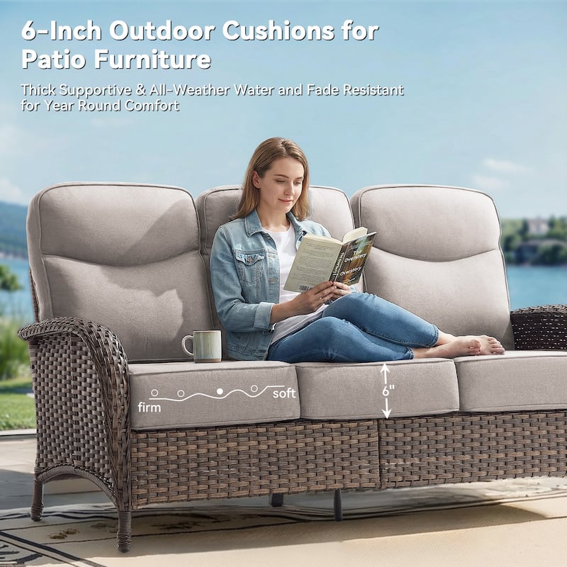 Pocassy Outdoor Sofa Swivel Chair and Ottman with 43in Fire Pit Table