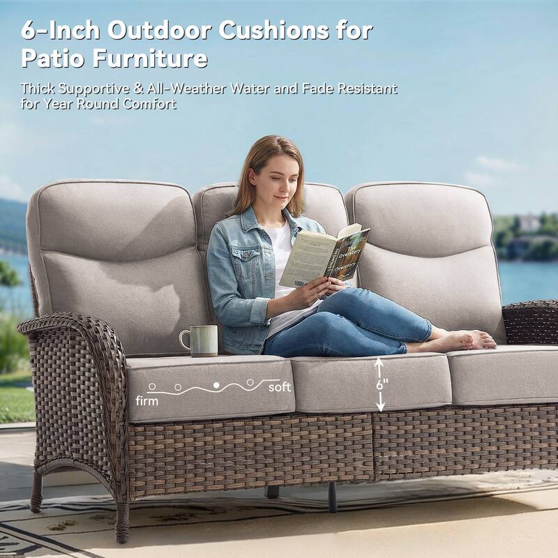 Pocassy Outdoor Sofa Swivel Chair and Ottman with Fire Pit Table