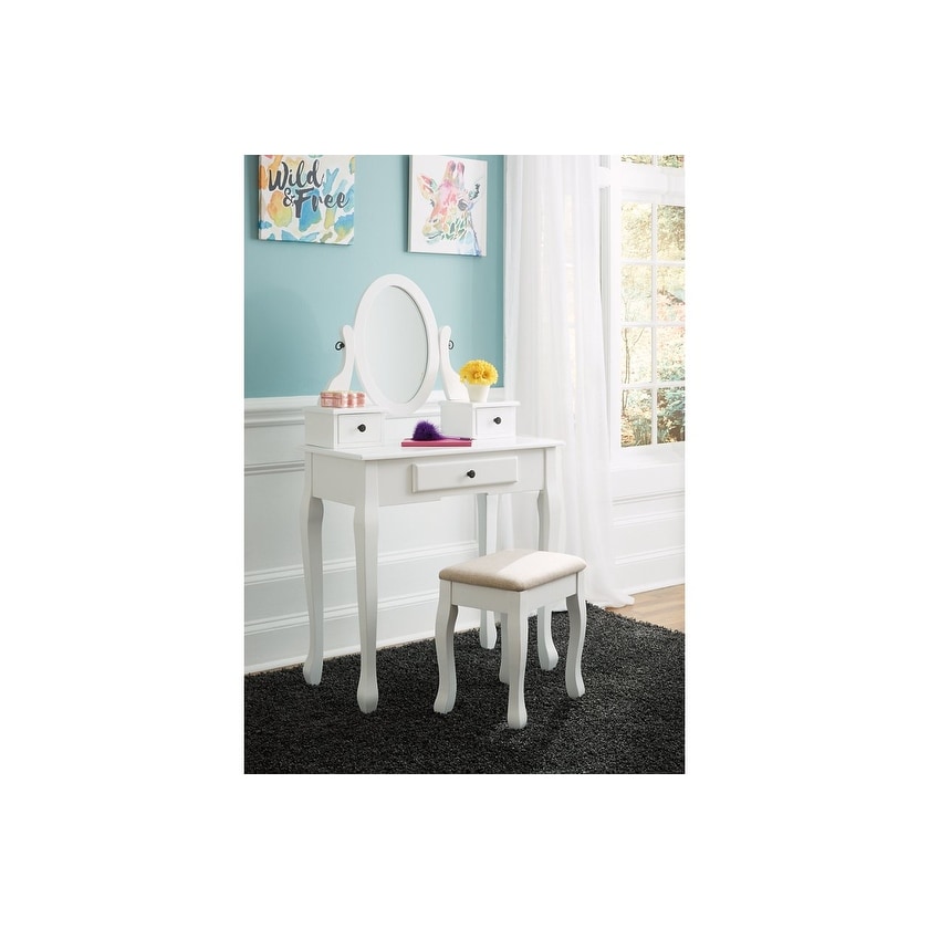 Kaslyn vanity and mirror online with stool