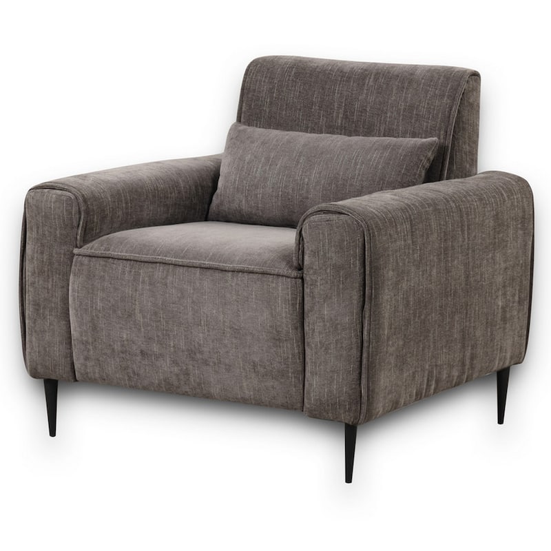 Tiu 39 Inch Accent Chair, Lumbar Pillow, Gray Chenille, Metal, Solid Wood