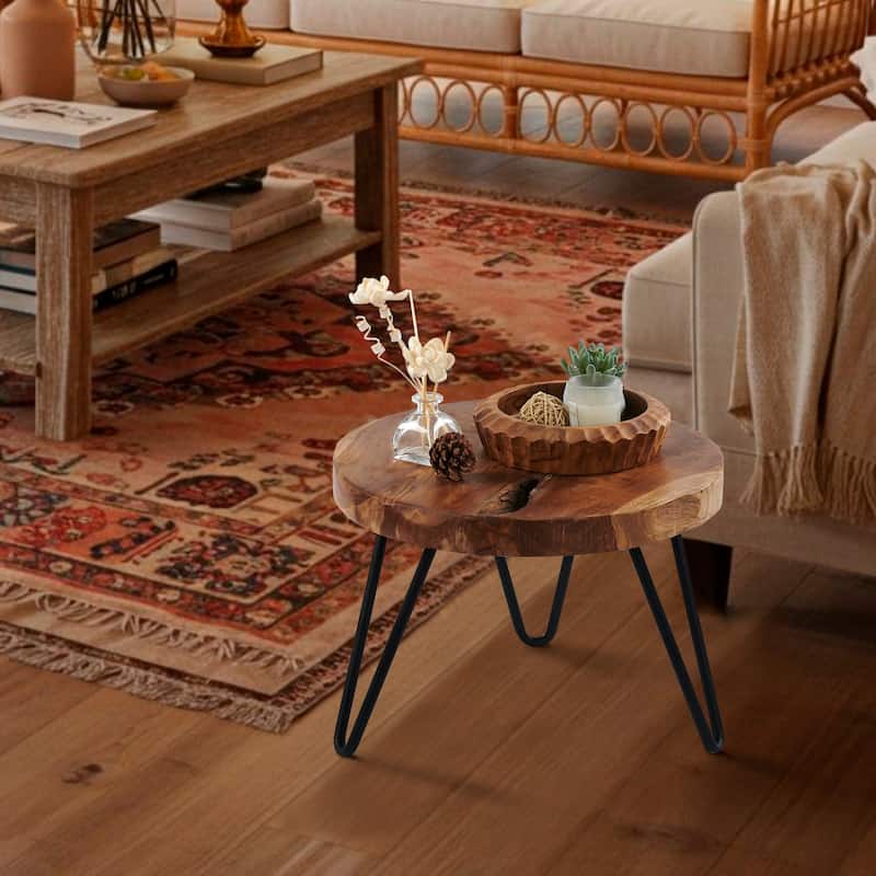 Teak Wood Round Plant Stand Table - 15.74" x 15.74"x 11.96"