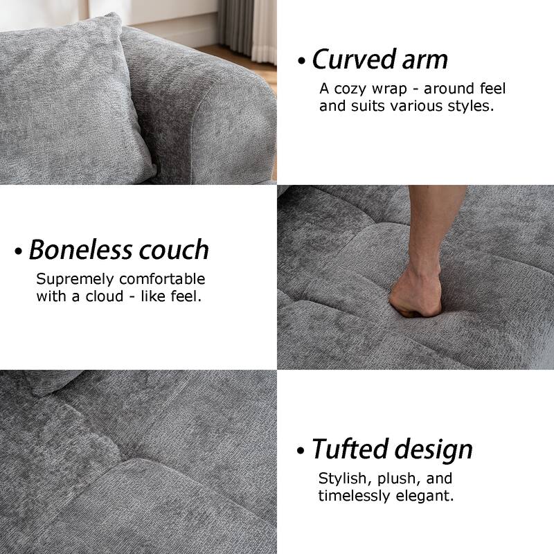 Chenille L Shaped Couch Boneless Couches for living room Tufted Sectional with Ottoman Modern Cloud Sofa