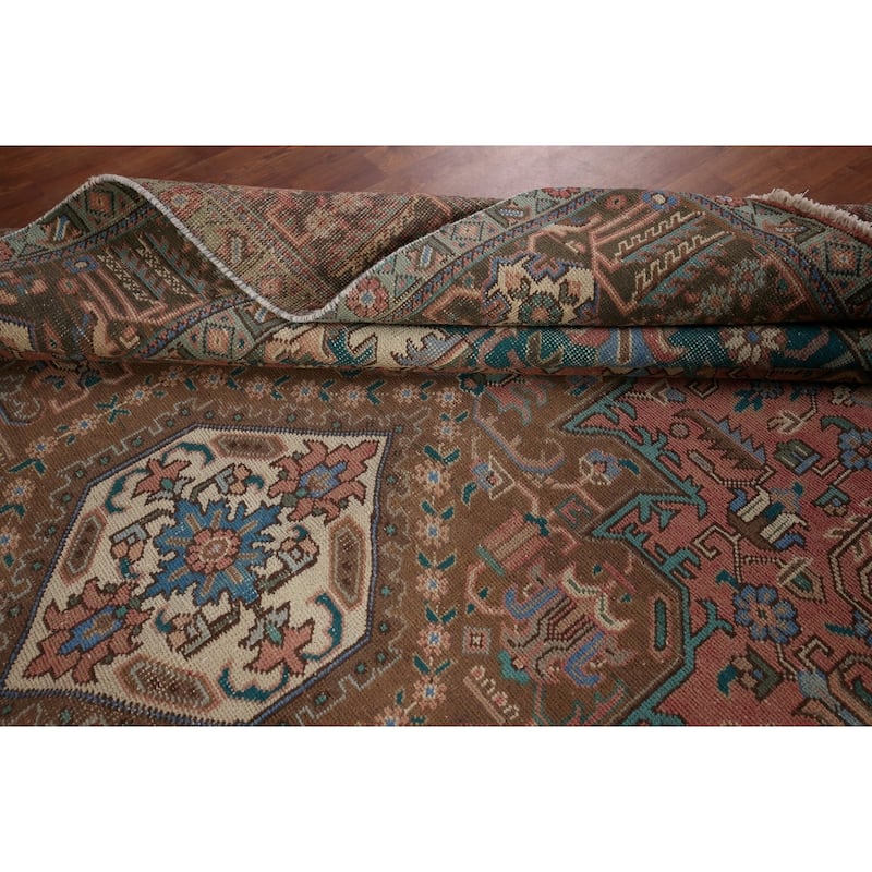Pink Geometric Tabriz Persian Vintage Rug Hand-Knotted Wool Carpet - 9'7" x 12'10"